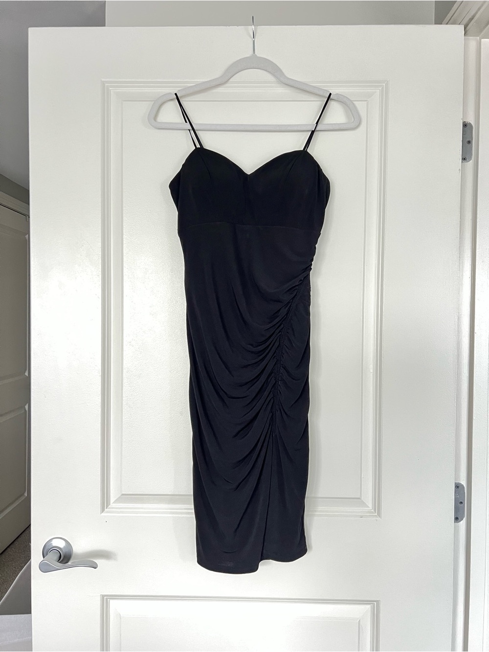 City Studio Black Ruched Spaghetti-Strap Midi Dress